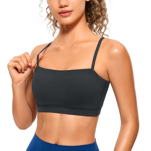 CRZ YOGA Butterluxe Womens Adjustable Spaghetti Thin Strap Sports Bra - Padded Wireless Square Neck Workout Yoga Clothes Melanite X-Small | Amazon (US)