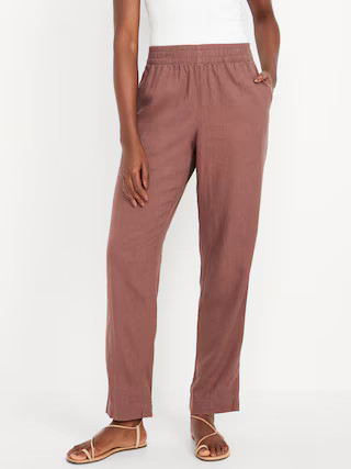 High-Waisted Linen-Blend Straight Ankle Pants | Old Navy (US)