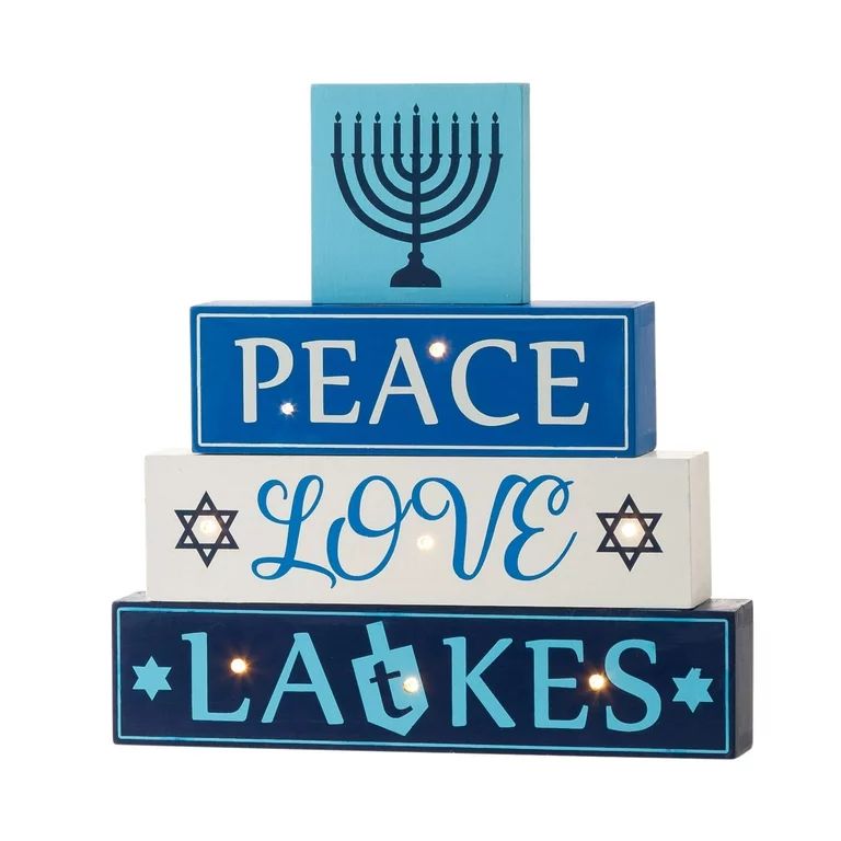 Glitzhome Hanukkah LED Lighted Wooden Block Word Sign Centerpiece Gifts for Judaic Desk Display H... | Walmart (US)