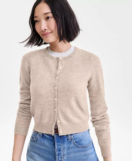 Women's 100% Cashmere Crewneck Cardigan, Macy's Exclusive | Macy's