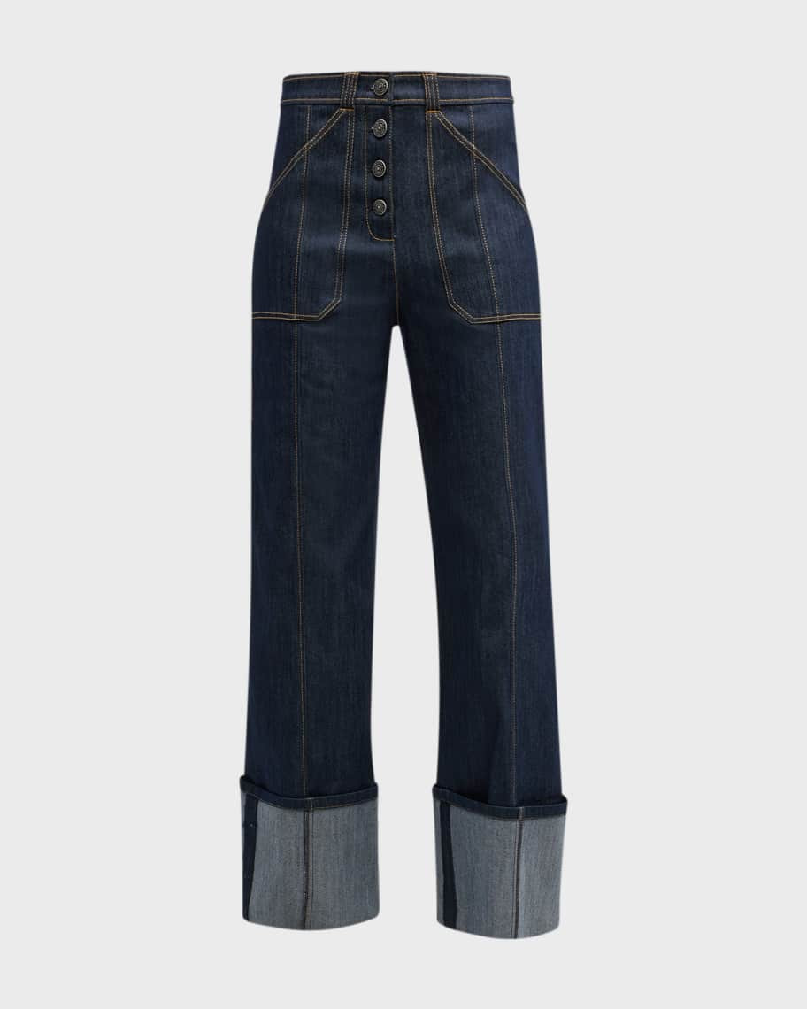 Cinq a Sept Benji Cuffed Ankle Topstitched Denim Pants | Neiman Marcus