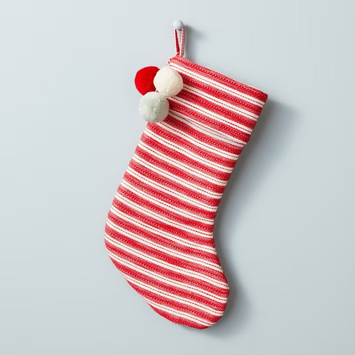 Woven Multi Stripe Poms Stocking Red/Cream - Hearth & Hand™ with Magnolia | Target