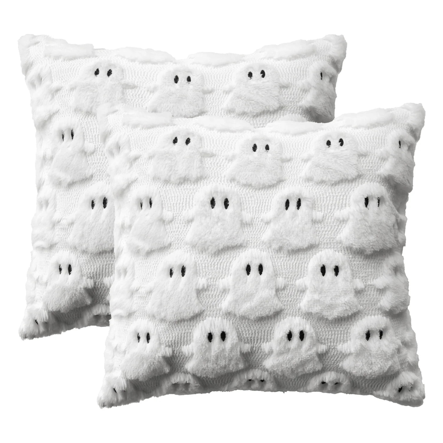 Sm:)e Halloween Goost Plush Faux Fur Jacquard Throw Pillow Cover 18x18 Inch White, Set of 2 Silky... | Walmart (US)