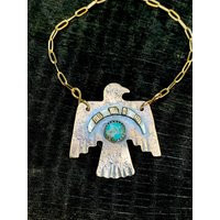 Unique Thunderbird Eagle Pendant with Natural Kingman Turquoise - Long Bronze Necklace December Birthstone 8Th Anniversary Gift | Etsy (US)