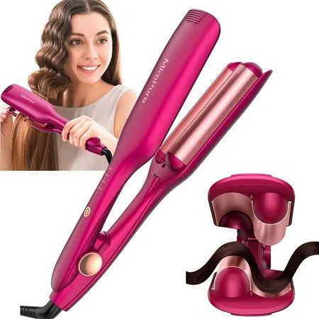 Wave Curling Iron Anti-Scald Hair Crimper 2 Barrel Ionic Wavy Hair Curler for Women 1 inch Fast Heating Curling Wand 4 Temp Ceramic Hair Waver Crimper Hair Iron for Wide Deep Waves | Walmart (US)