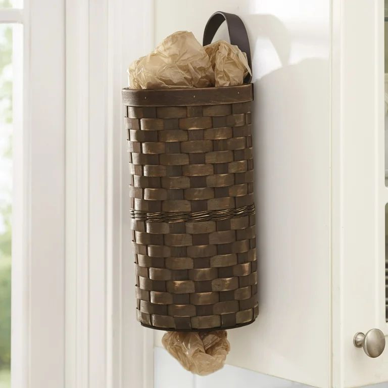 Woven Farmhouse Basket-Look Plastic Bag Dispenser for Kitchen - Chocolate Brown | Walmart (US)