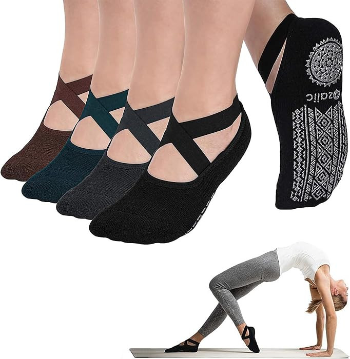 Ozaiic Pilates Socks for Women Non Slip Grip, Yoga Socks with Grippers for Barre, Hospital, Balle... | Amazon (US)