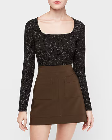 glitter crinkle square neck top | Express