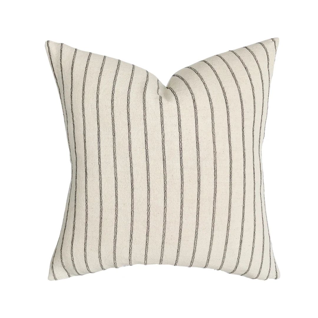 Walker | Woven Natural Black Stripe Pillow Cover | Neutral Beige Ivory Handwoven | Modern Home De... | Etsy (US)