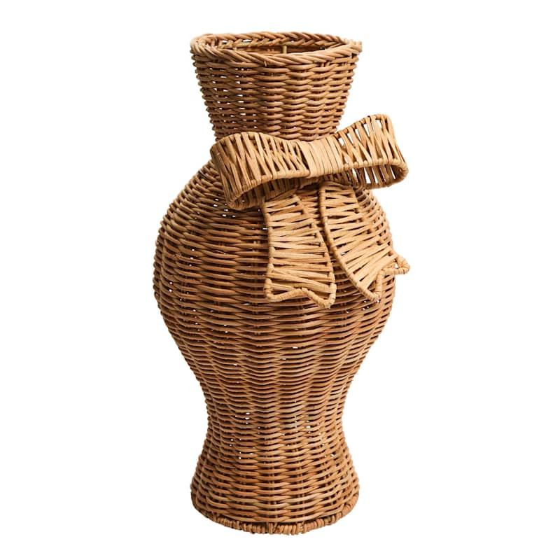 Natural Rattan Vase with Bow, 14" | At Home
