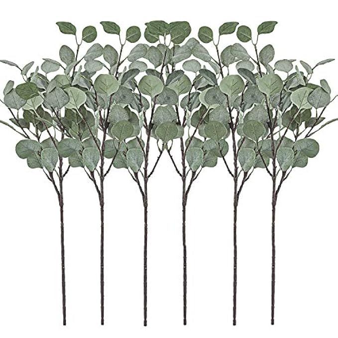 Artificial Greenery Stems 6 Pcs Straight Silver Dollar Eucalyptus Leaf Silk Greenery Bushes Plastic  | Amazon (US)