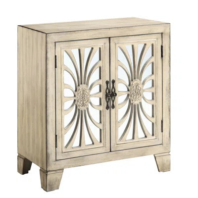 Elegant Mirrored Doors Console Table In Antique White For Hallway Appeal With Storage Compartment Style | Wayfair North America