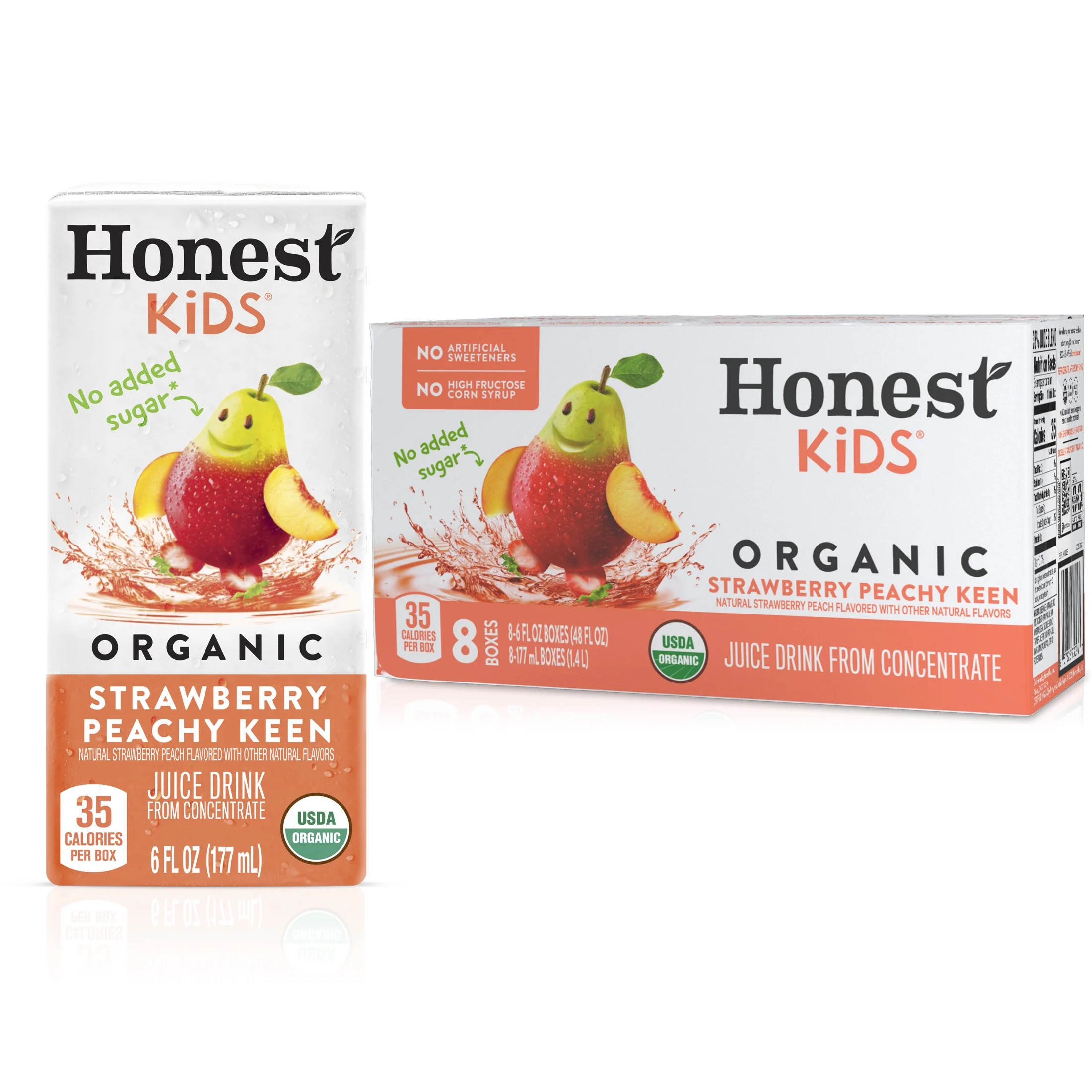 Honest Kids Organic Strawberry Peachy Keen Fruit Juice, 6 fl oz, 8 Juice Boxes | Walmart (US)