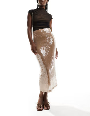 Bardot midi skirt in cream glazed sequin | ASOS (Global)