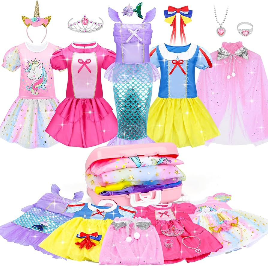 16 Pcs Princess Dress Up Clothes for Little Girl Role Play Costume Gift Set, Princess Mermaid Pre... | Amazon (US)