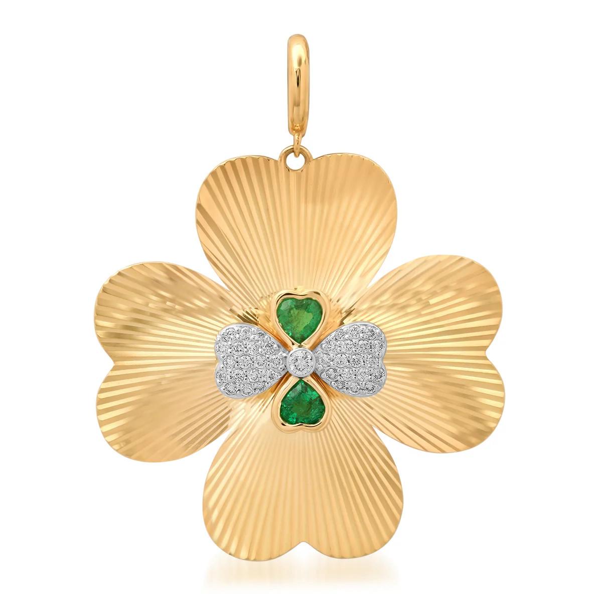 Jumbo Emerald & Diamond Fluted Clover Charm Pendant | Milestones by Ashleigh Bergman