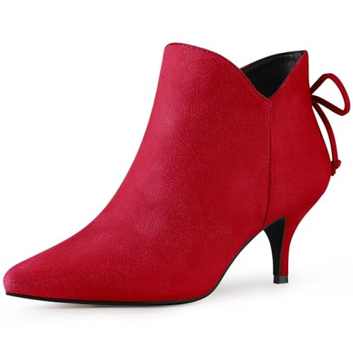Perphy Pointed Toe Bow Cutout Kitten Heel Red Ankle Booties for Women 8.5 M US | Amazon (US)