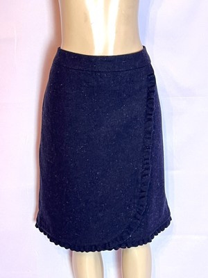 BRAND NEW TALBOTS NAVY BLUE TWEED FAUX WRAP WOOL SKIRT SIZE 14 | eBay US