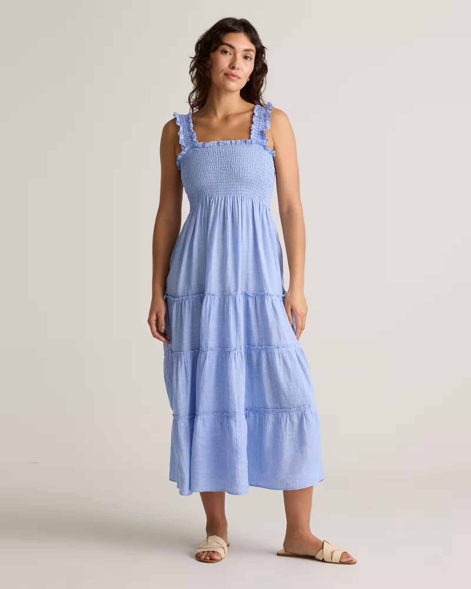 100% European Linen Smocked Midi Dress | Quince