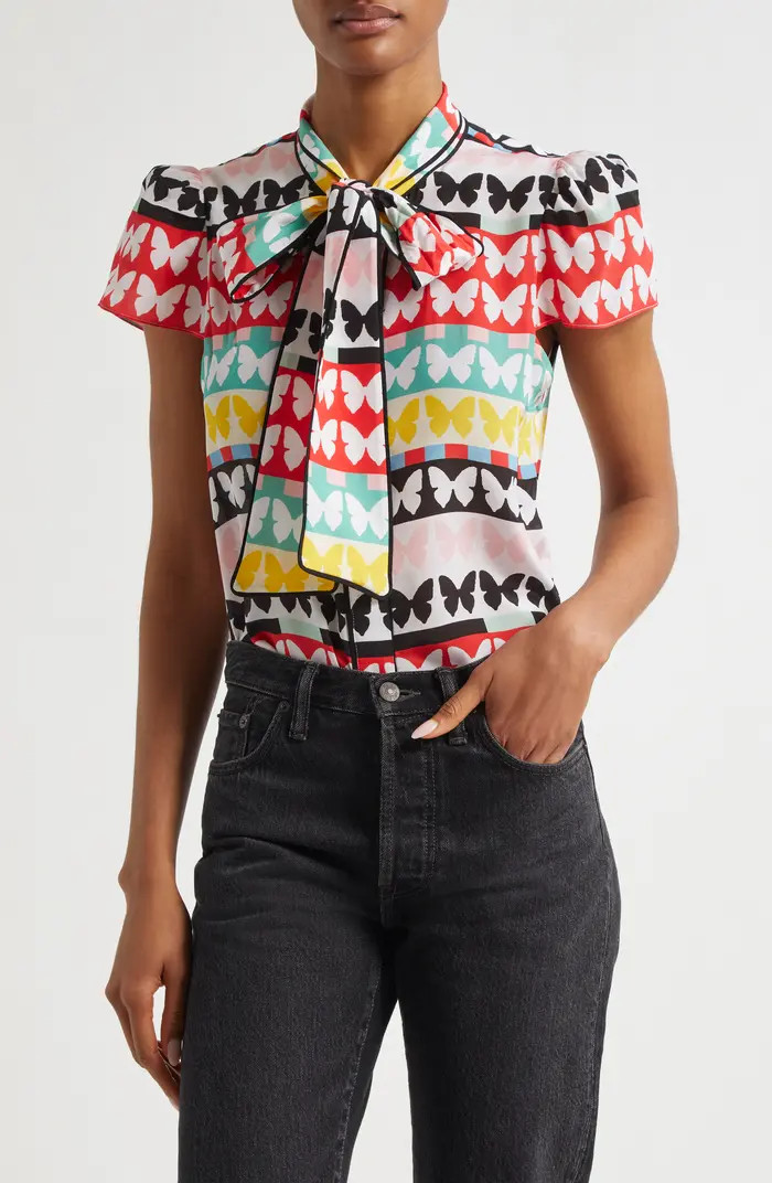 Alice + Olivia Jeannie Butterfly Print Silk Top | Nordstrom | Nordstrom