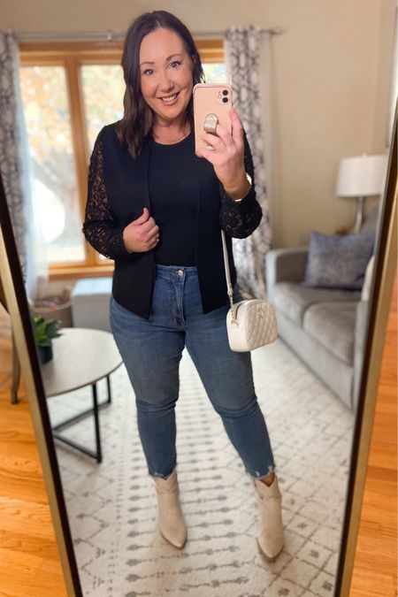 The perfect blazer for date night or girls night out.  Size xl in mine. Runs small. Size up one. Xxl tank. Size 14 jeans. Linked similar ones!  

#LTKcurves #LTKstyletip #LTKunder50