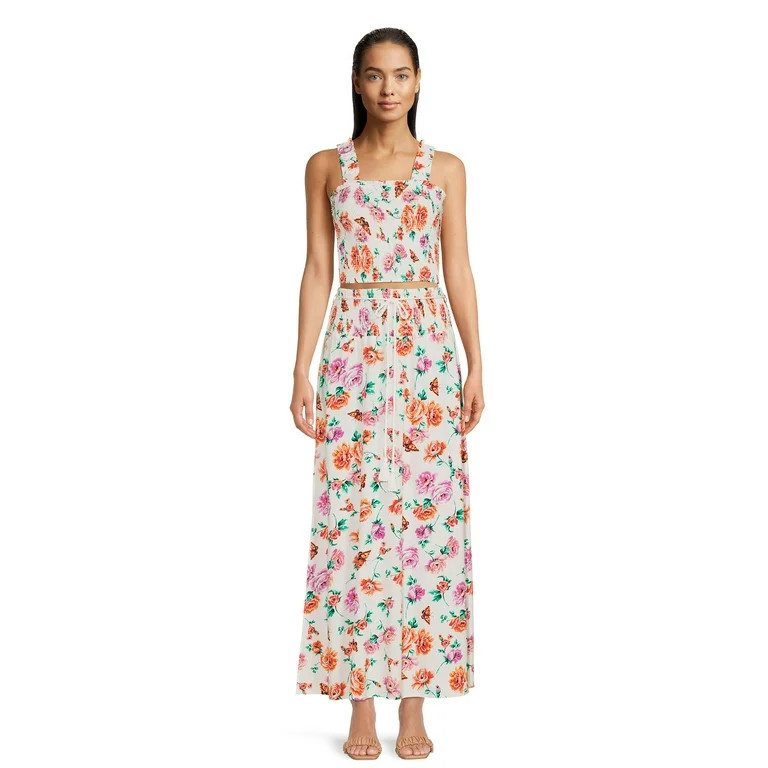 No Boundaries Juniors Smocked Crop Top and Maxi Skirt Set, 2-Piece, Sizes XS-XXXL | Walmart (US)