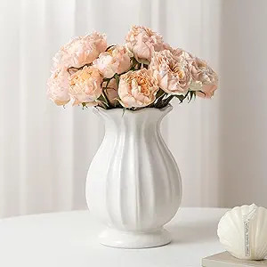 White Ceramic Vase, 7.8 Inch Flower Vase Home Decor Modern Decorative Vases for Bouquet, Unique V... | Amazon (US)