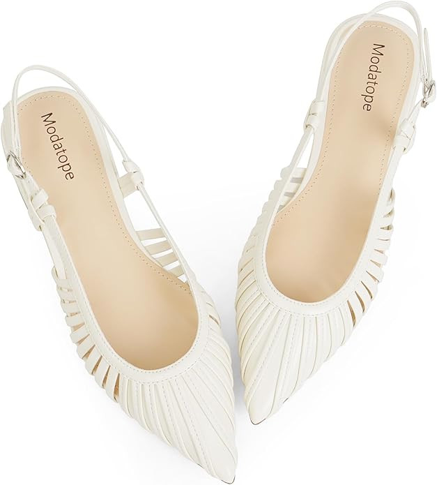 Modatope Slingback Flats for Women Pointed Toe Ballet Flats Classic Low Heel Sandals Dress Shoes | Amazon (US)