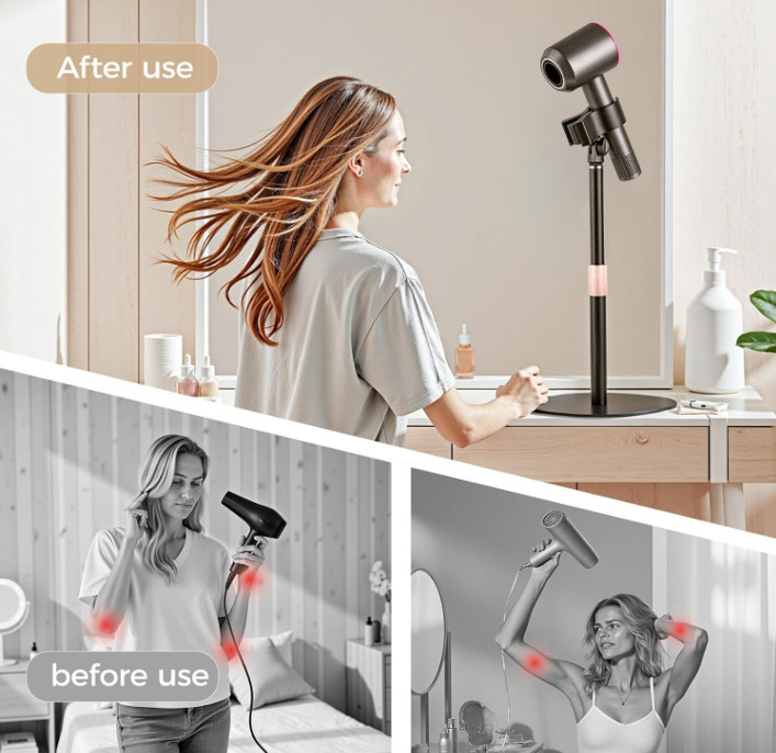 This hands free hair dryer stand keeps your blow dryer steady so you can style your hair with comfort and precision. The 360 rotation and height adjustable design create an effortless hands free experience, perfect for home use or beauty routines where you want more control and less arm fatigue. The wide base adds strong stability, protects your countertop and works with most hair dryers. A smart upgrade for faster styling and smoother results. Click to view more details and check if it fits your dryer model.

#hairdryerstand #hairstylingtools #beautyorganization #bathroomessentials 

 #LTKGiftGuide #LTKHome #LTKBeauty