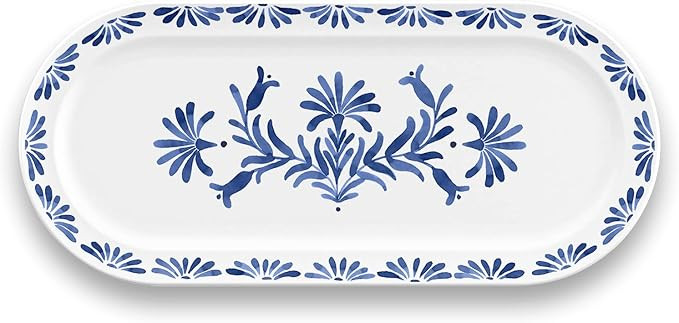 TarHong Azul Oval Platter, 17.7 x 7.9-Inch, Pure Melamine, Shatterproof, Blue and White | Amazon (US)