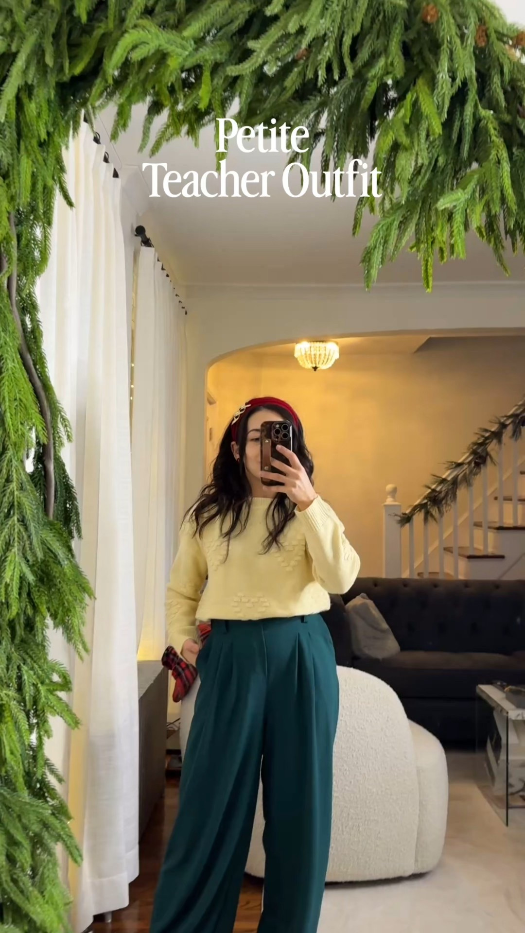 Teacher outfit idea! Petite length waffle knit wide leg pants from Halara in green. Beige heart sweater from Amazon. Winter work outfit idea. 

#LTKPetite #LTKSeasonal #LTKHoliday