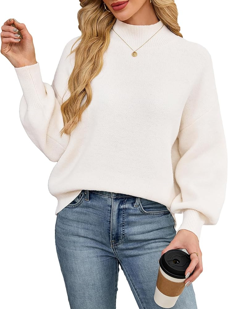 Womens Oversized Cute Checkered Sweater Fall 2025 Trendy Preppy Chunky Knit Mock Neck Long Sleeve... | Amazon (US)