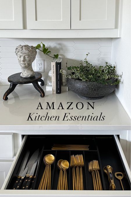Amazon kitchen essentials! Black bamboo drawer organizer, gold flatware, Swedish dishcloths, natural stone drying mat

#LTKunder50 #LTKhome #LTKFind