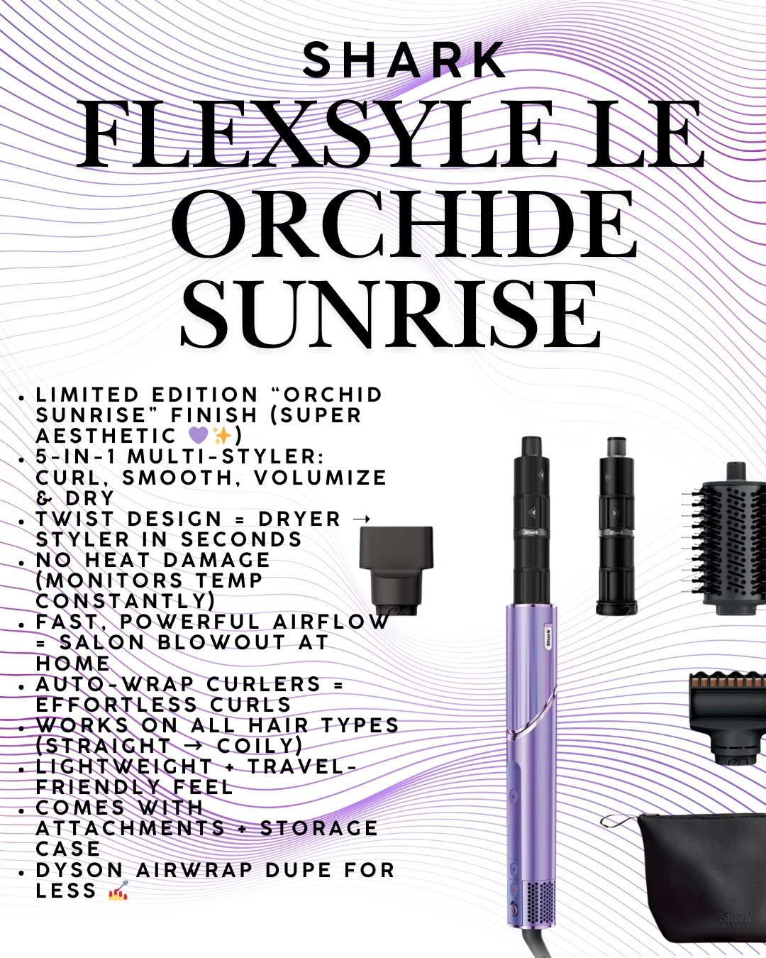 Shark FlexStyle in Le Orchid Sunrise 💜✨

This one has been on my wishlist for a while — the color alone is stunning, and the FlexStyle is known for giving that salon blowout look at home with so much versatility in one tool.

I don’t have it yet, but I’d love to try it for effortless volume, curls, and smooth styling days.

Shop my LTK picks 🤍 #LTKbeauty #SharkFlexStyle #HairTools

#LTKBeauty #LTKgrwm #LTKselfcare