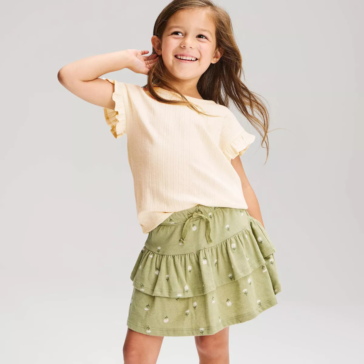 Toddler Girls' Dolman Ruffle Sleeve T-Shirt - Cat & Jack\u2122 Cream 3T | Target
