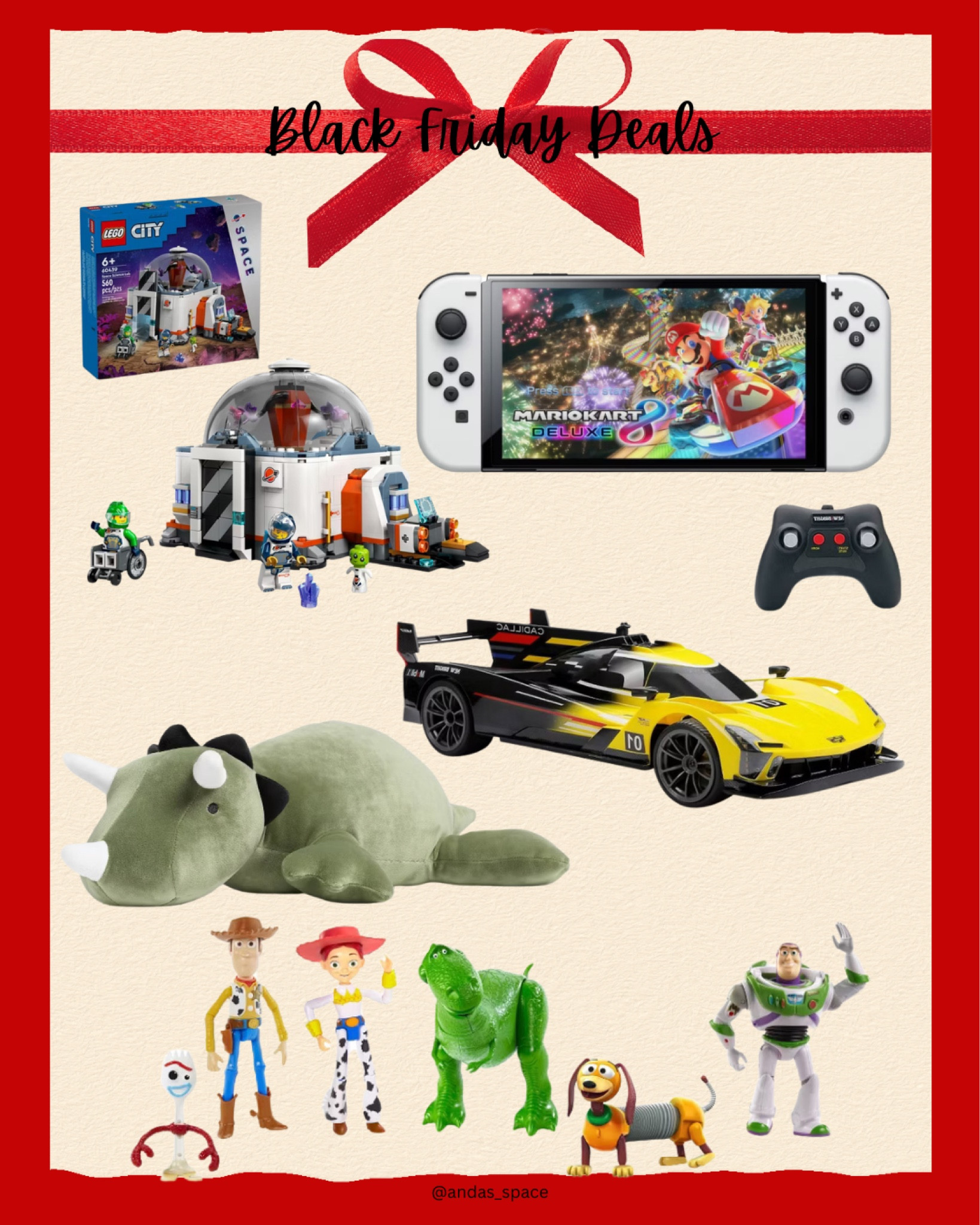 Target Toys Black Friday Deals. Legos. Nintendo switch. Remote control car. Plushy weighted pillow. Toy Story figure set. 

#LTKGiftGuide #LTKCyberWeek #LTKHoliday