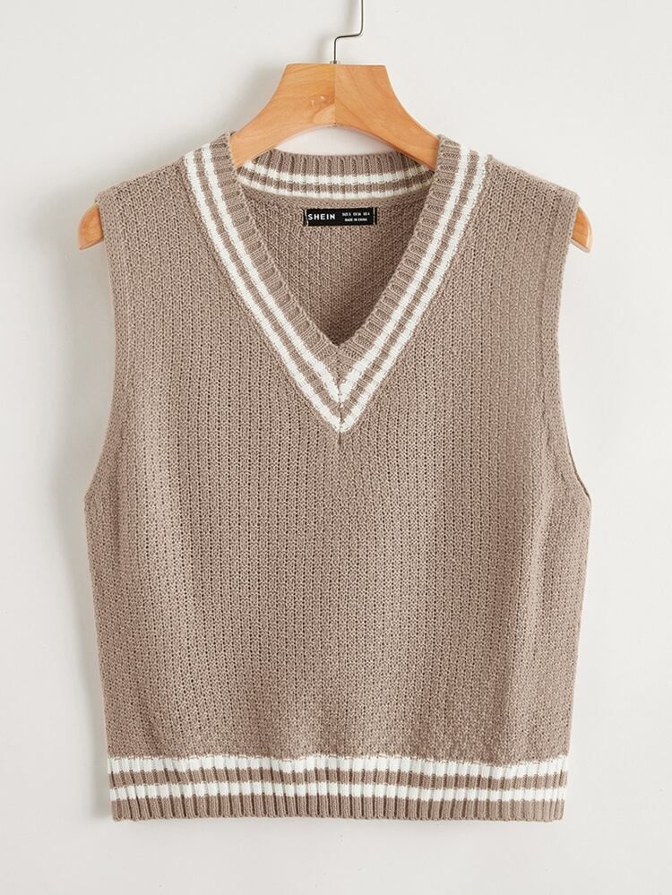 V Neck Striped Pattern Sweater Vest | SHEIN