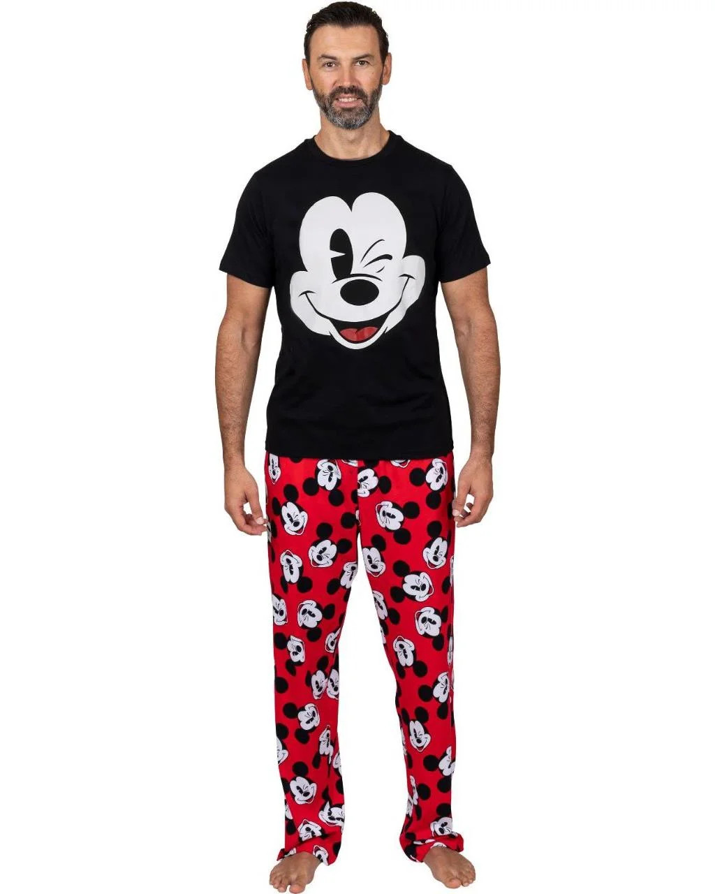 Disney Classic Mens Mickey Mouse Pajama Tee and Lounge Pant Set, Black/Red Mickey, Size: Medium | Walmart (US)