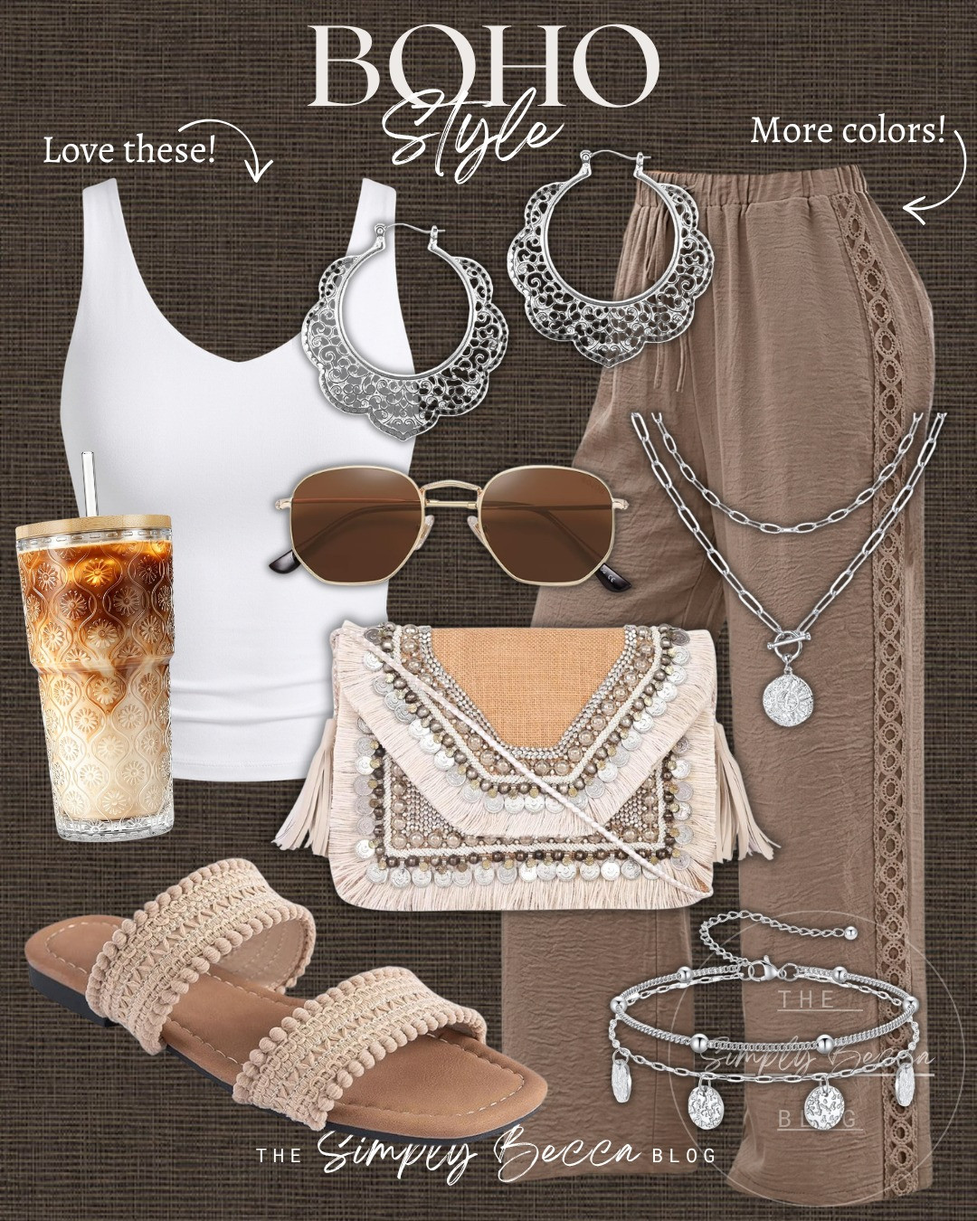 Effortless boho outfit ideas with earthy tones, flowy fabrics, and natural textures. 

 #ltkwomens #ltkfinds #bohostyle #linenpants #wovenclutch #slides #LTKootd #LTKmomlife