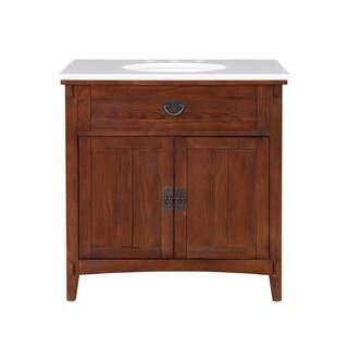 Home Decorators Collection Artisan 33 in. W Vanity in Dark Oak with Marble Vanity Top in Natural ... | The Home Depot