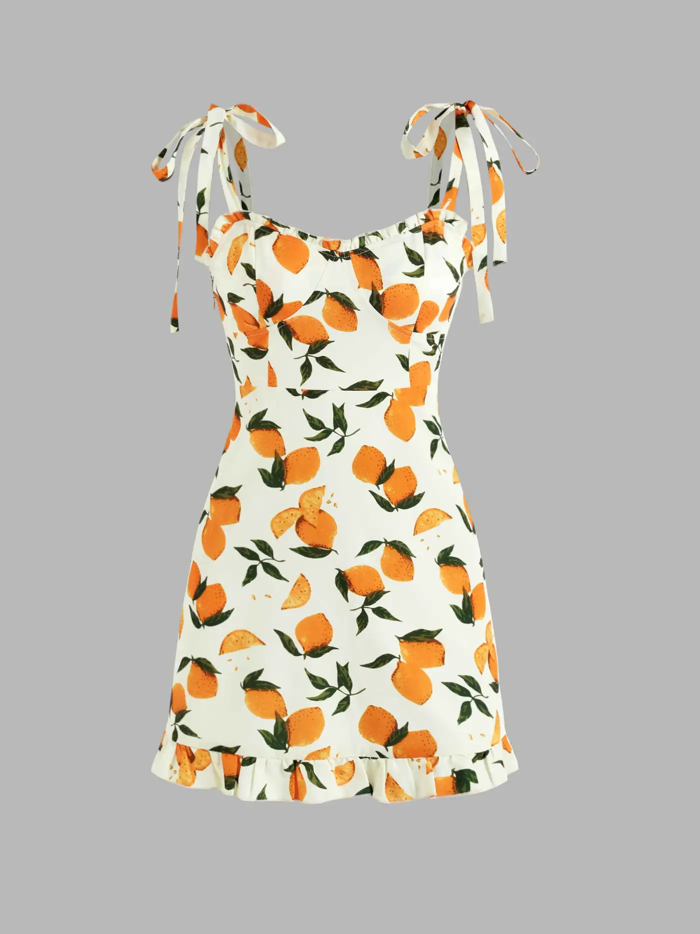 Lemon Print Ruffle Hem Tie Shoulder Mini Dress | Cider