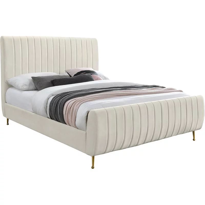 Meridian Furniture Zara Contemporary Cream Velvet Full Bed - Walmart.com | Walmart (US)