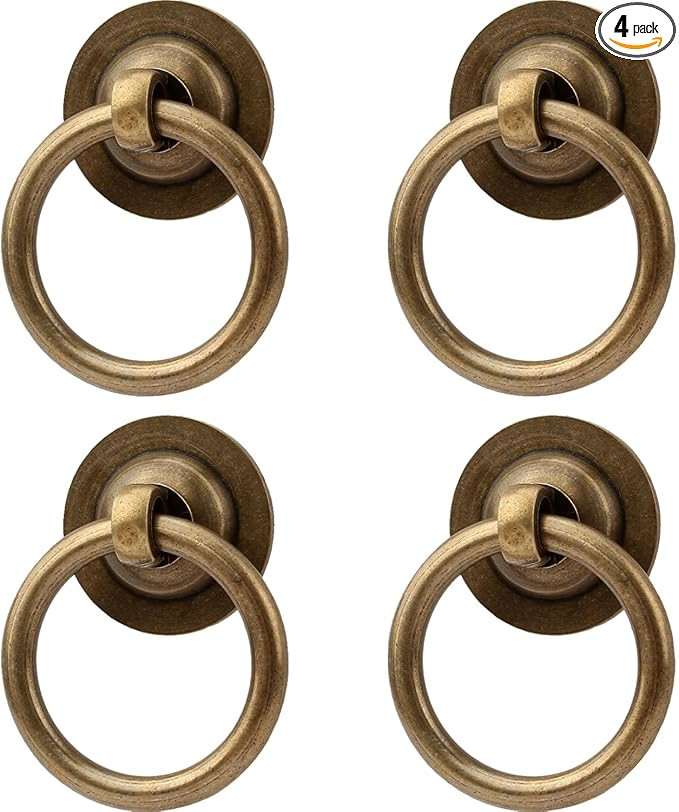 RZDEAL 4 Pack Solid Antique Brass Cabinet Pulls Ring Drawer Pulls, Antique Style Kitchen Cabinet ... | Amazon (US)