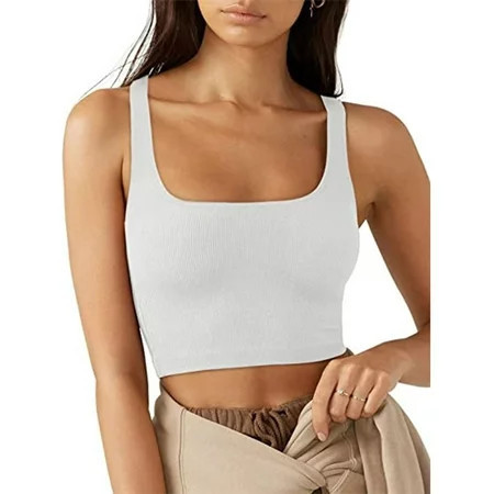 Comfortable Fashionable and Breathable for Casual Party and Shopping Outfits Square Neck White Tank Top | Walmart (US)