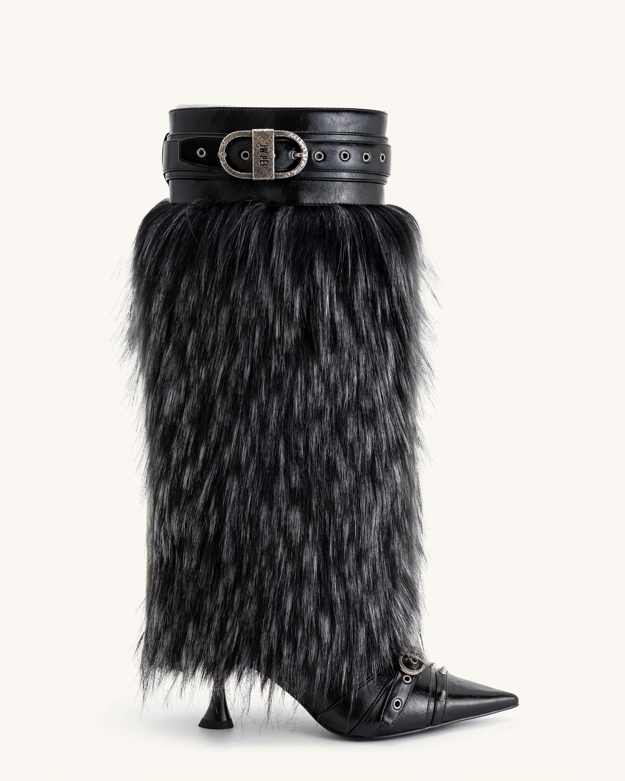Nico Faux Fur Studded Boot - Black | JW PEI US