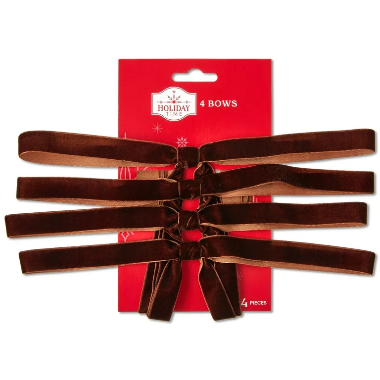 Brown Tie Decorative Christmas Bows, 4 Count, by Holiday Time - Walmart.com | Walmart (US)