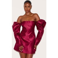 Wine Oversized Puff Sleeve A Line Shift Dress | PrettyLittleThing US