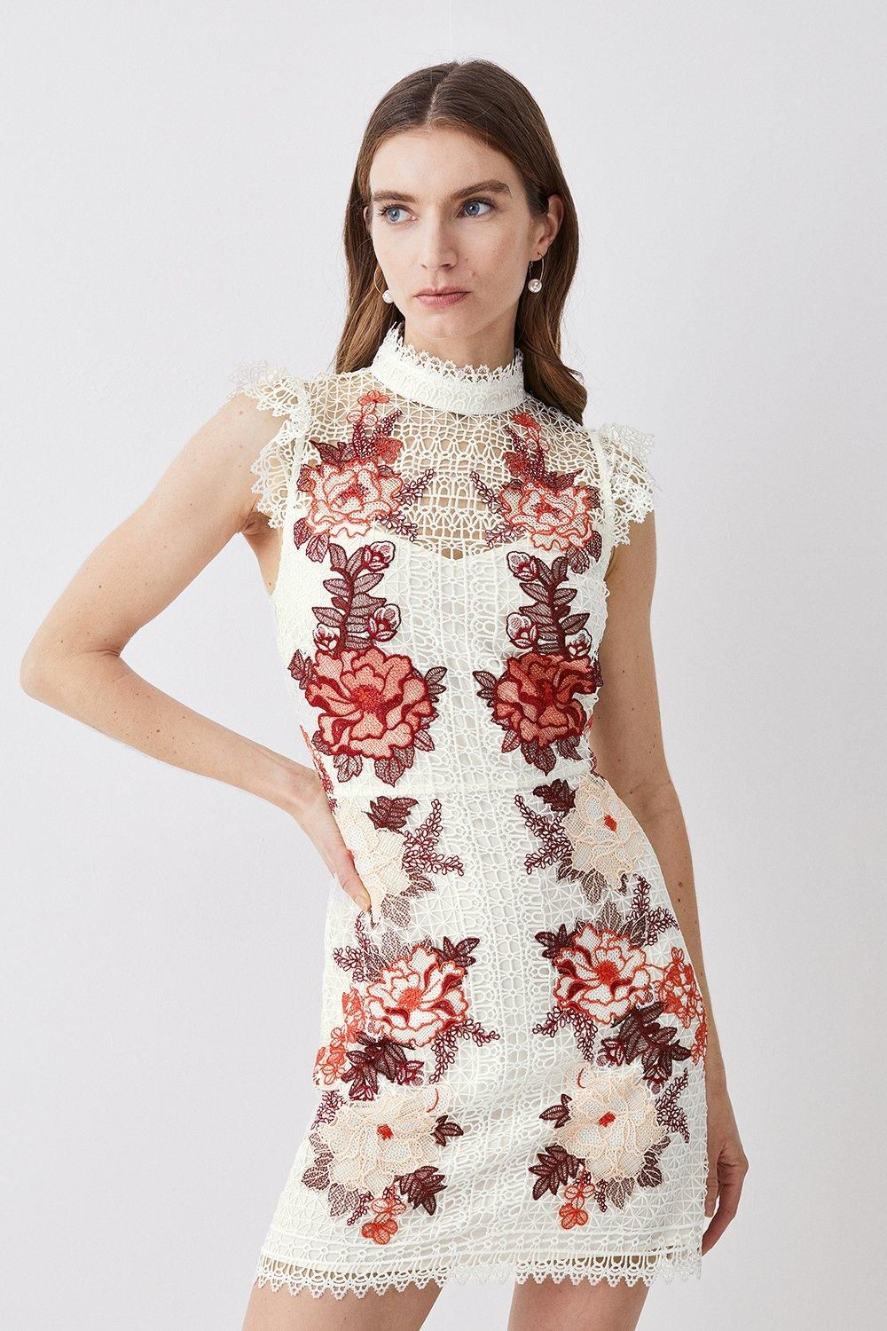 Rose Guipure Lace Embroidered Mini Dress | Karen Millen US