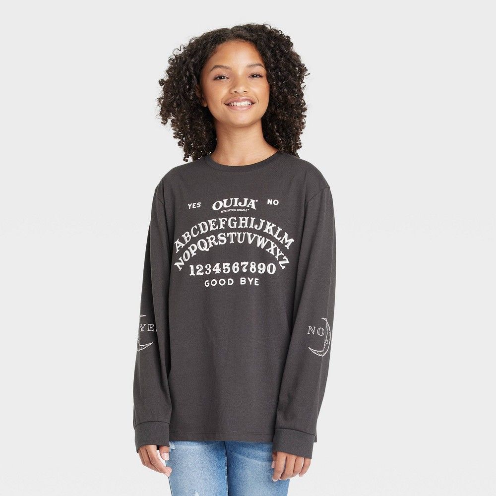 Girls' Ouija Oversized Long Sleeve Graphic T-Shirt - art class Black M | Target