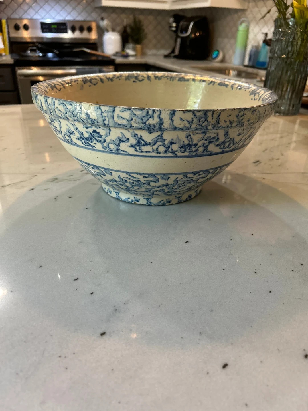 Vintage Spongeware Blue and White Pottery Bowl - Etsy | Etsy (US)